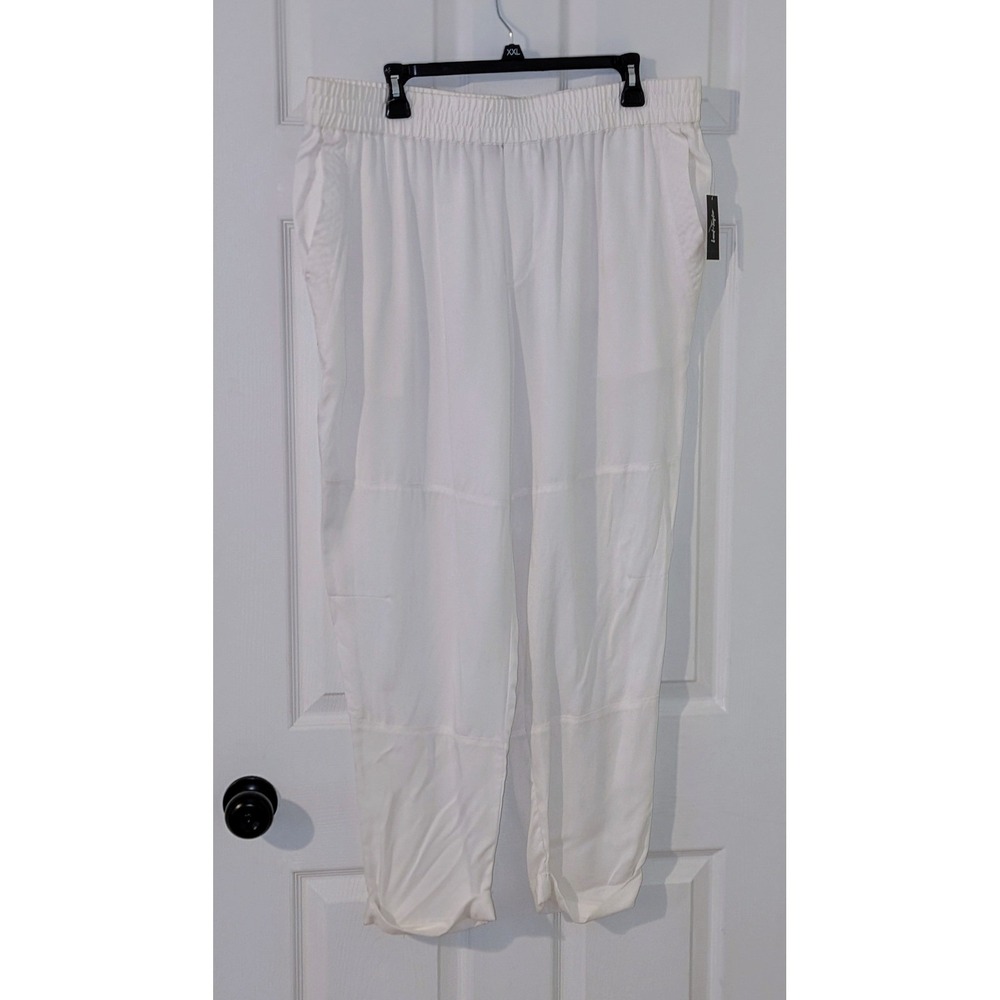 Lord & Taylor White Lyocell Joggers Elastic Waist Casual Pants XL NWT $94